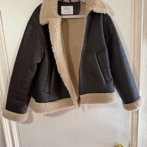 Zara Aviator Faux Leather Shearling Lining Jacket Kids Size 8